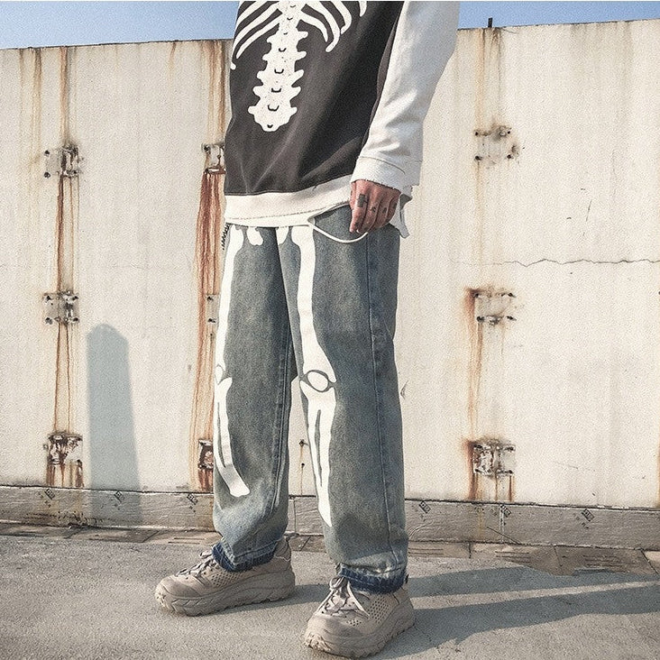 Mens Skeleton Loose Style Jeans