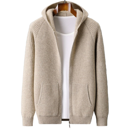 Hooded Cardigan Men's Thick Wool Jacket Loose Casual